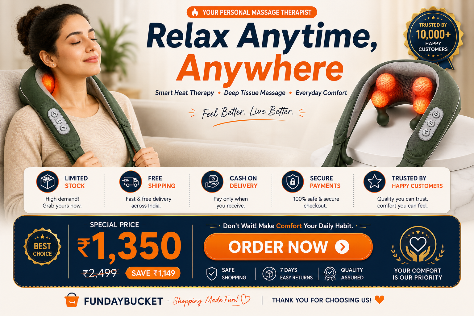 Smart Neck & Shoulder Massager with Heat Therapy for Pain Relief and Relaxation - FundayBucket
